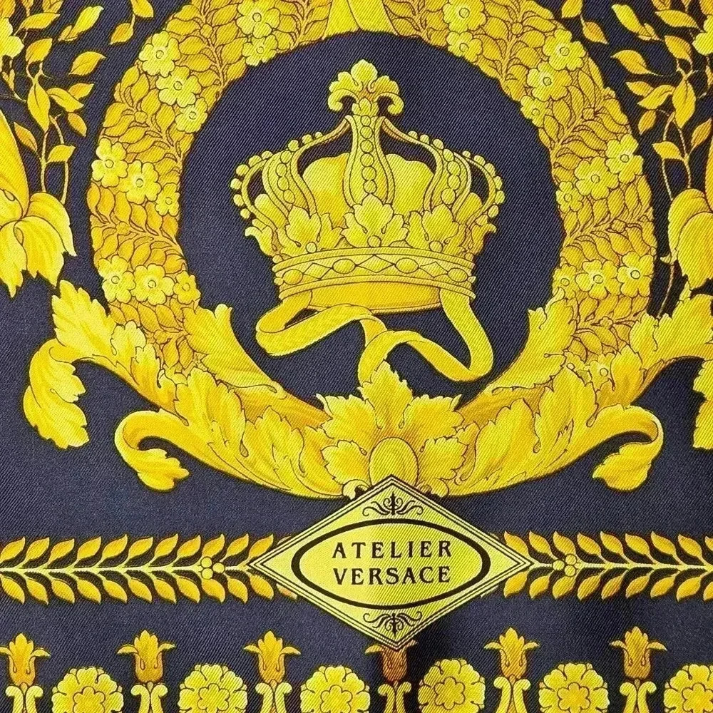 Versace Black and  Gold Baroque Silk Scarf